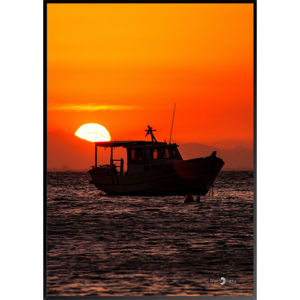 Quadro Pôr do Sol e Barco - 012 - Moldura Filete Preto