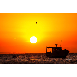 Pôster Pôr do Sol e Barco - Horizontal - 016